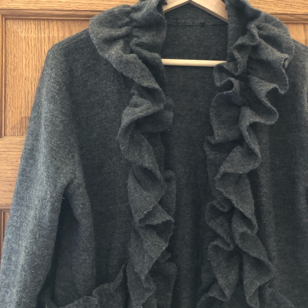 Gray Wool Ruffle Cardigan - Picture 2 of 7